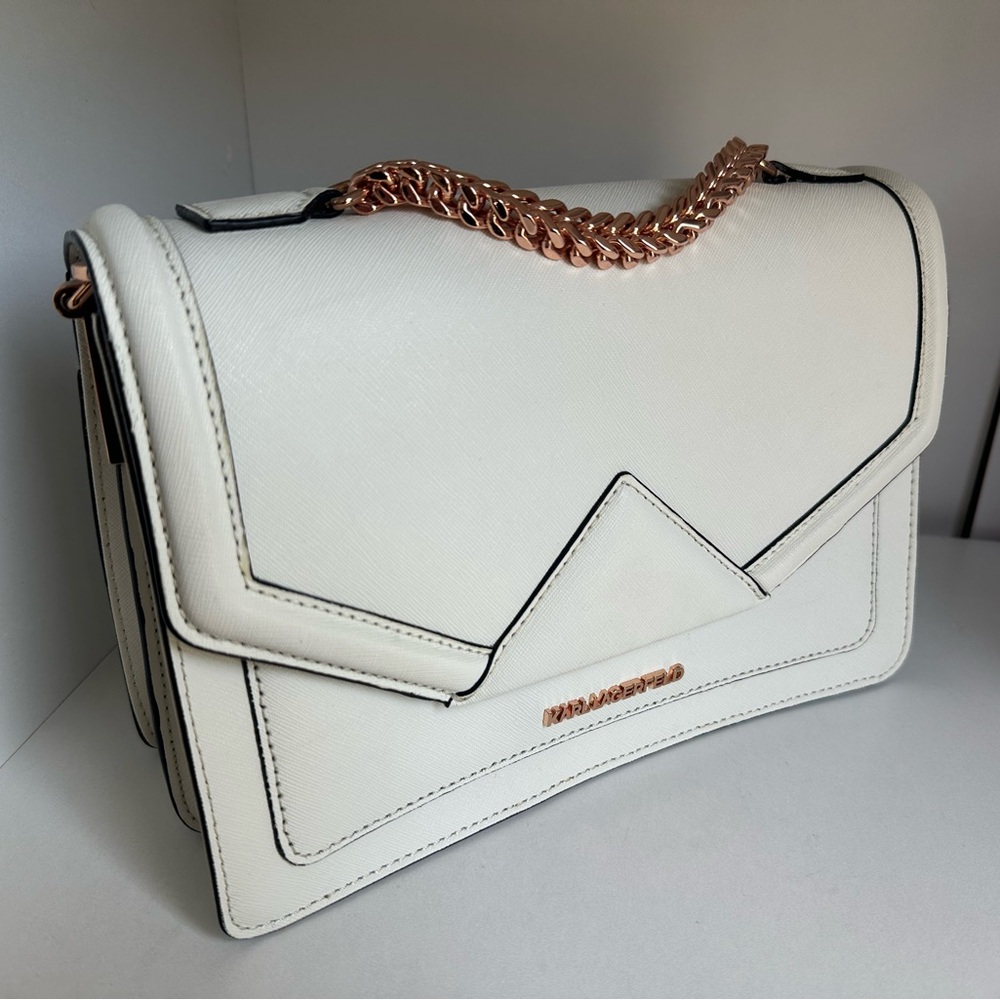 Karl Lagerfeld K/Klassik White Shoulder Bag with Rose Gold Details